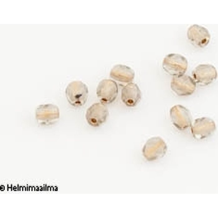 Tsekkiläinen lasihelmi pyöreä särmikäs 4 mm vaaleaharmaa kultasisuksella, 10 kpl