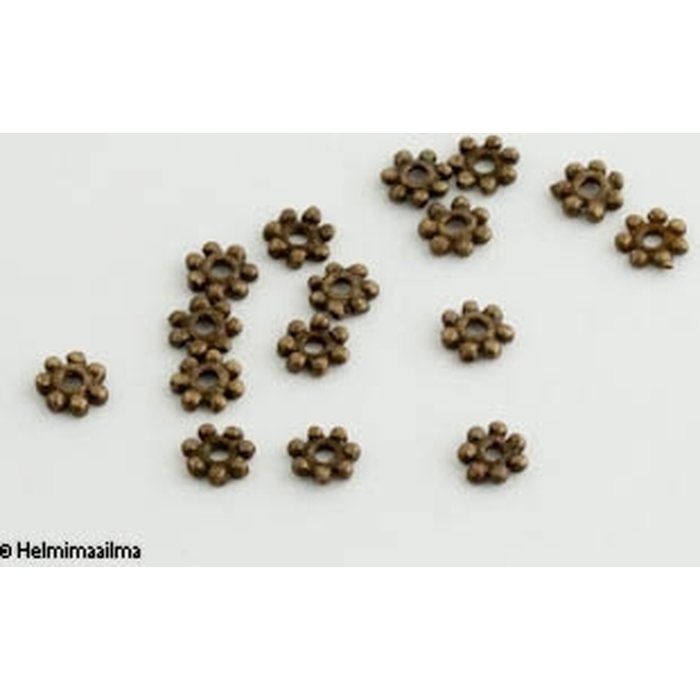 Metallihelmi välihelmi pronssinen kukkarondelli 4,5x4,5x1,2 mm, 10 kpl