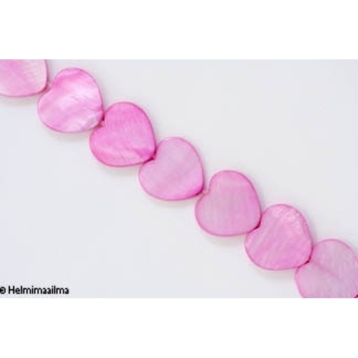Simpukankuorihelmi sydän 15 mm, vaaleanpunainen, 0,5 mm reikä, 40 cm nauha