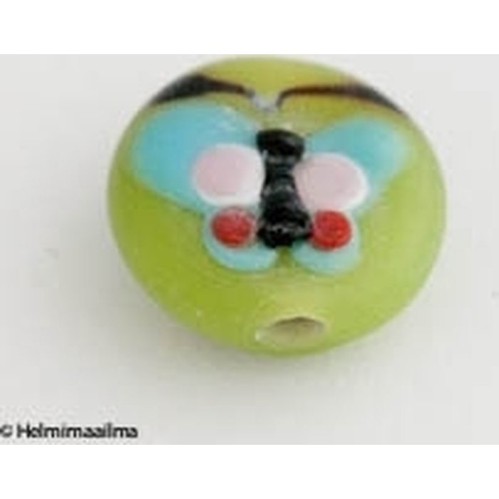 Lamppuhelmi litteä pyöreä perhonen vihreä 14 mm, 1 kpl