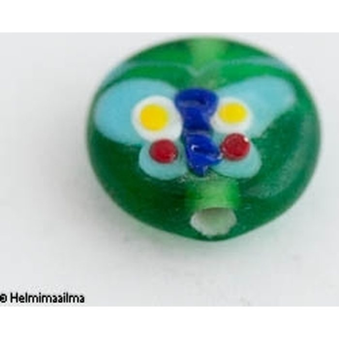 Lamppuhelmi litteä pyöreä perhonen läpinäkyvä vihreä 14 mm, 1 kpl